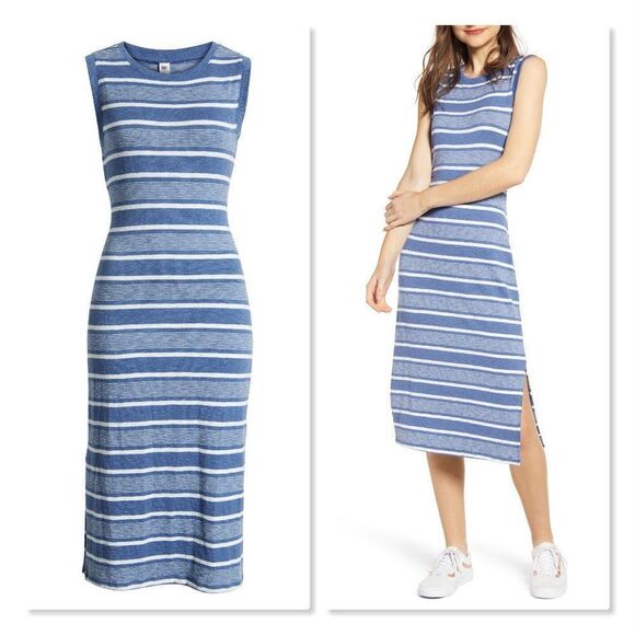BP Stripe Tank Split Back Midi Dress size 4X in Blue/White - NEW - Picture 2 of 11